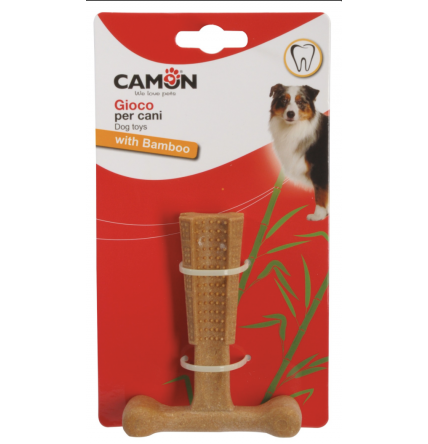 Bone-shaped dog toy with bamboo