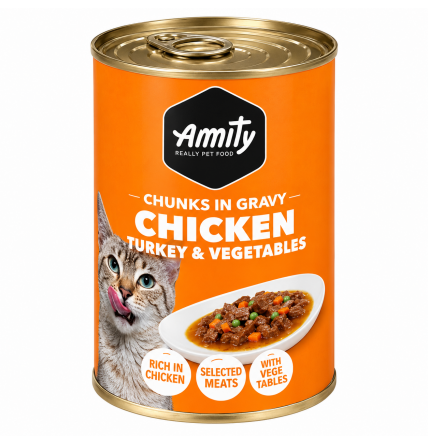 Alimento Húmedo Gato Amity Pollo y Pavo 415 g