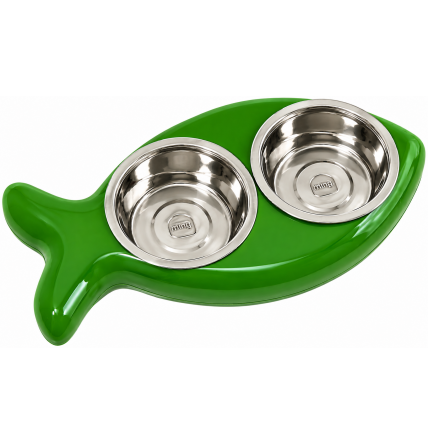 Comedero FISH Doble de acero - Para Gatos