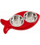 Comedero FISH Doble de acero - Para Gatos