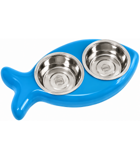 Comedero FISH Doble de acero - Para Gatos